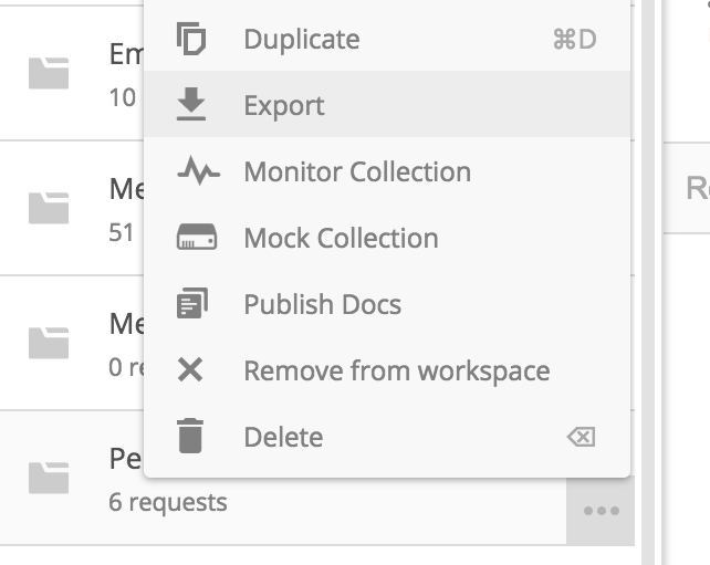 Open the Postman application, find your API and click Export.