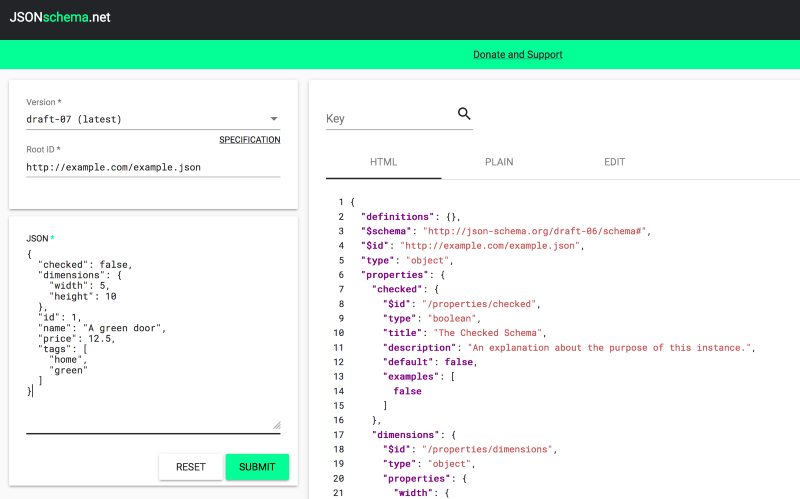 Throw JSON in on the left, get a bunch of JSON Schema out on the right.