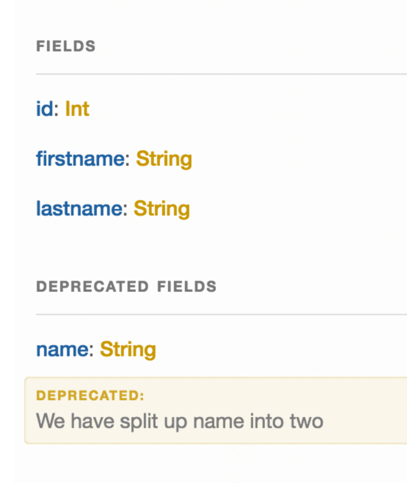 Screenshot of API docs showing a deprecated field